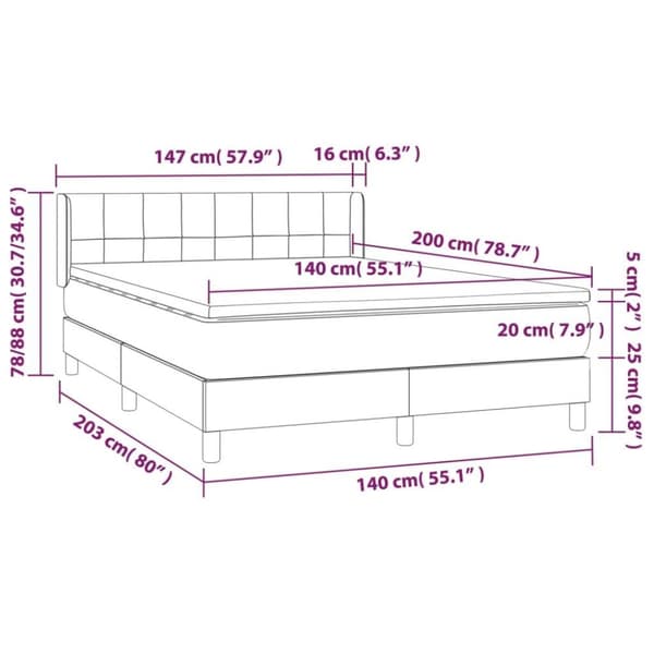 vidaXL kontinentalseng med madras 140x200 cm stof mørkegrå