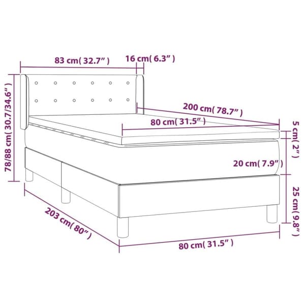 vidaXL kontinentalseng med madras 80x200 cm kunstlæder grå