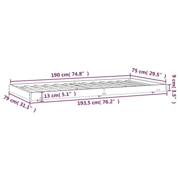 vidaXL sengeramme uden madras 75x190 cm massivt fyrretræ