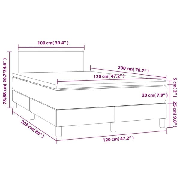 vidaXL kontinentalseng med LED-lys 120x200 cm stof sort