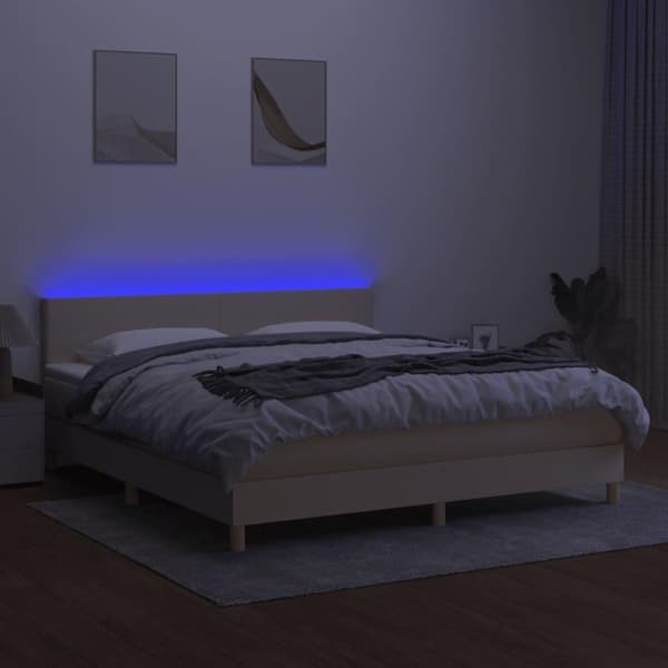 vidaXL kontinentalseng med LED-lys 160x200 cm stof cremefarvet