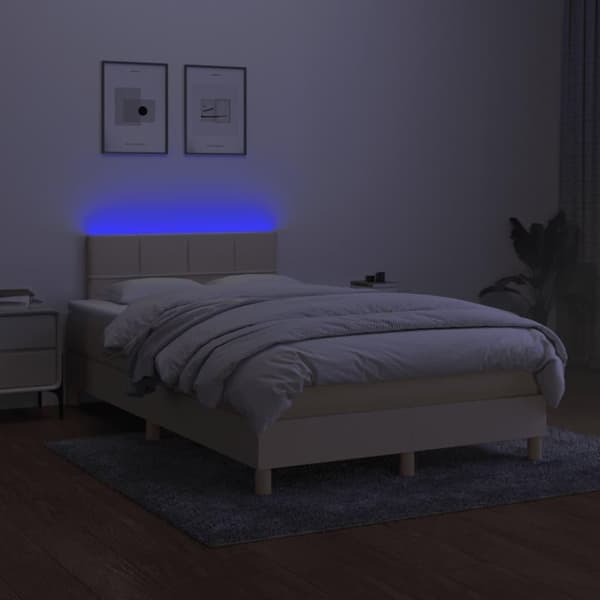vidaXL kontinentalseng med LED-lys 120x200 cm stof cremefarvet