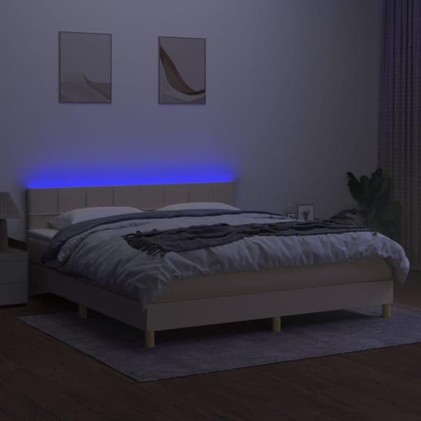 vidaXL kontinentalseng med LED-lys 160x200 cm stof cremefarvet