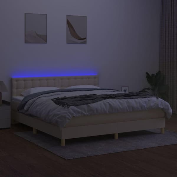 vidaXL kontinentalseng med LED-lys 160x200 cm stof cremefarvet