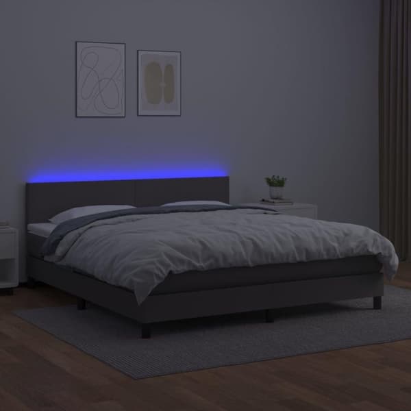 vidaXL kontinentalseng med LED-lys 180x200 cm kunstlæder grå