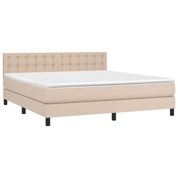 vidaXL kontinentalseng LED-lys 180x200 cm kunstlæder cappuccinofarvet