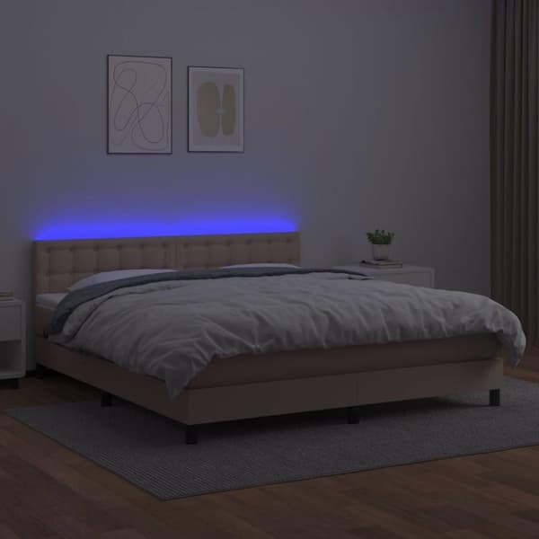 vidaXL kontinentalseng LED-lys 180x200 cm kunstlæder cappuccinofarvet