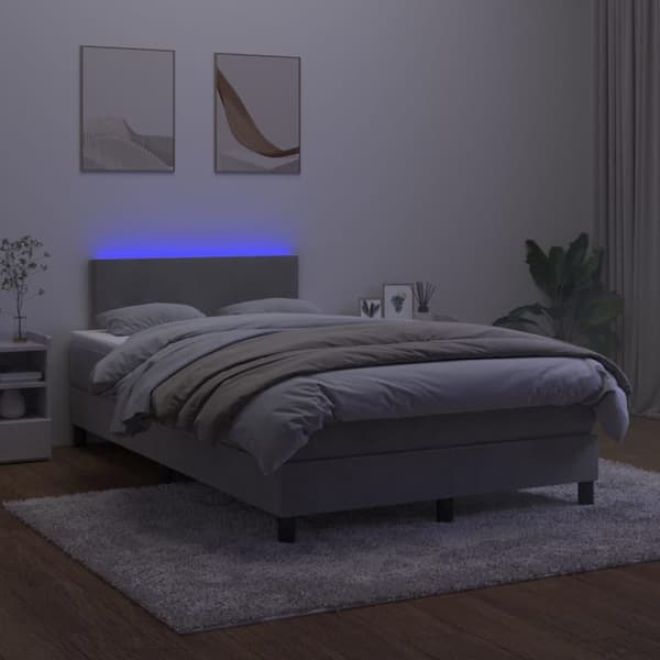 vidaXL kontinentalseng med LED-lys 120x200 cm fløjl lysegrå