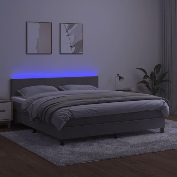 vidaXL kontinentalseng med LED-lys 160x200 cm fløjl lysegrå
