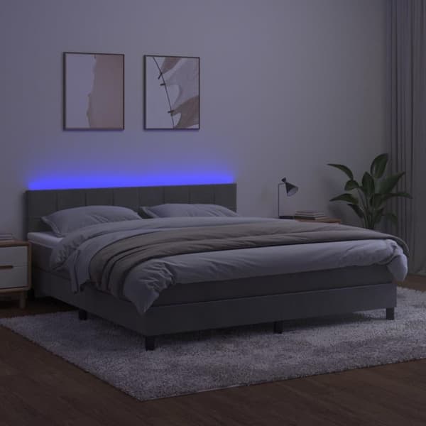 vidaXL kontinentalseng med LED-lys 160x200 cm fløjl lysegrå