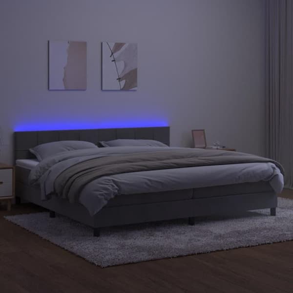 vidaXL kontinentalseng med LED-lys 200x200 cm fløjl lysegrå