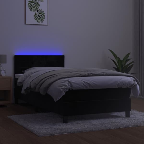 vidaXL kontinentalseng med LED-lys 100x200 cm fløjl sort