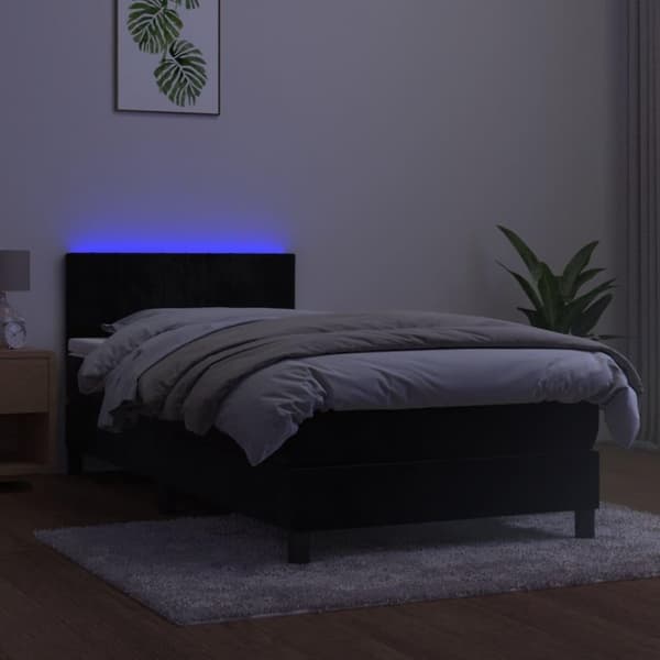 vidaXL kontinentalseng med LED-lys 100x200 cm fløjl sort