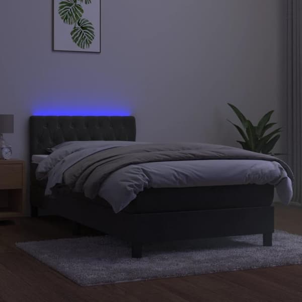 vidaXL kontinentalseng med LED-lys 90x200 cm fløjl mørkegrå