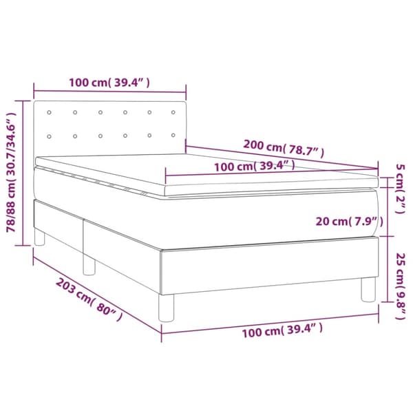 vidaXL kontinentalseng med LED-lys 100x200 cm fløjl lysegrå