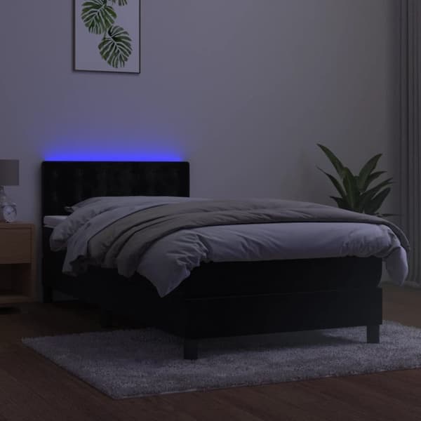 vidaXL kontinentalseng med LED-lys 100x200 cm fløjl sort