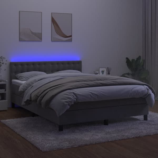 vidaXL kontinentalseng med LED-lys 140x200 cm fløjl lysegrå