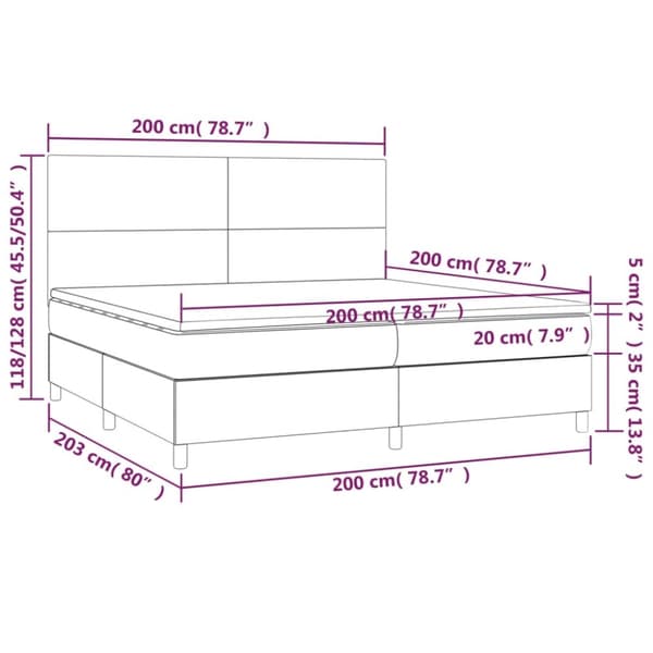 vidaXL kontinentalseng med LED-lys 200x200 cm stof sort