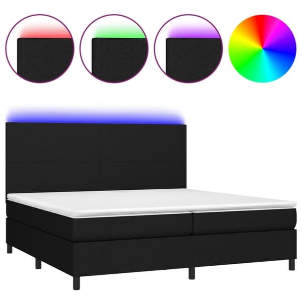 vidaXL kontinentalseng med LED-lys 200x200 cm stof sort