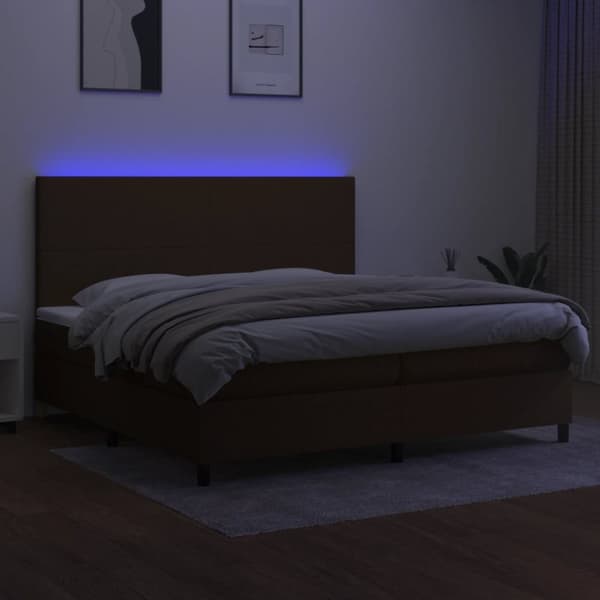 vidaXL kontinentalseng med LED-lys 200x200 cm stof mørkebrun