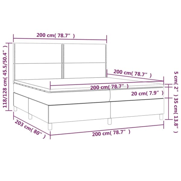 vidaXL kontinentalseng med LED-lys 200x200 cm stof sort