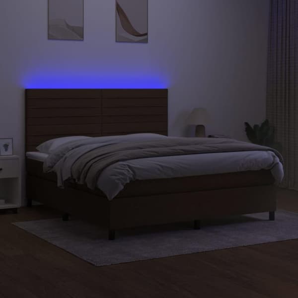 vidaXL kontinentalseng med LED-lys 160x200 cm stof mørkebrun
