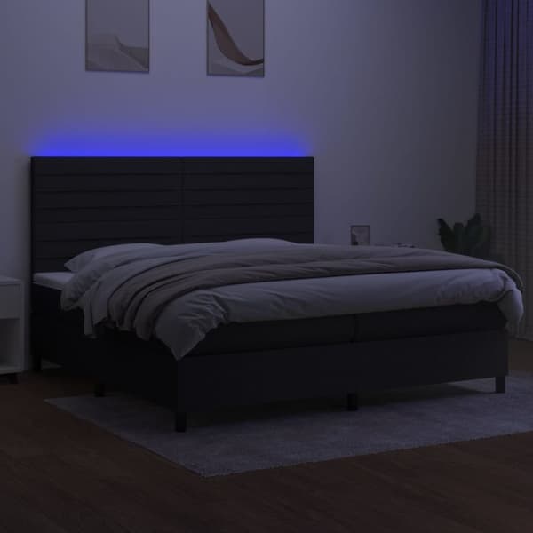 vidaXL kontinentalseng med LED-lys 200x200 cm stof sort