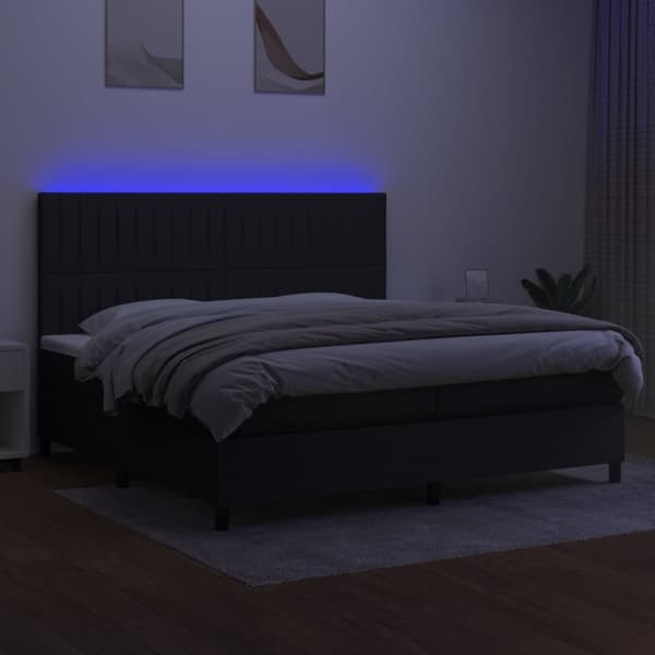 vidaXL kontinentalseng med LED-lys 200x200 cm stof sort