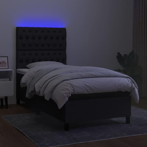 vidaXL kontinentalseng med LED-lys 100x200 cm stof sort