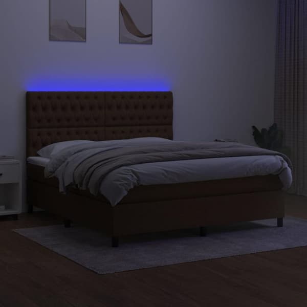 vidaXL kontinentalseng med LED-lys 160x200 cm stof mørkebrun