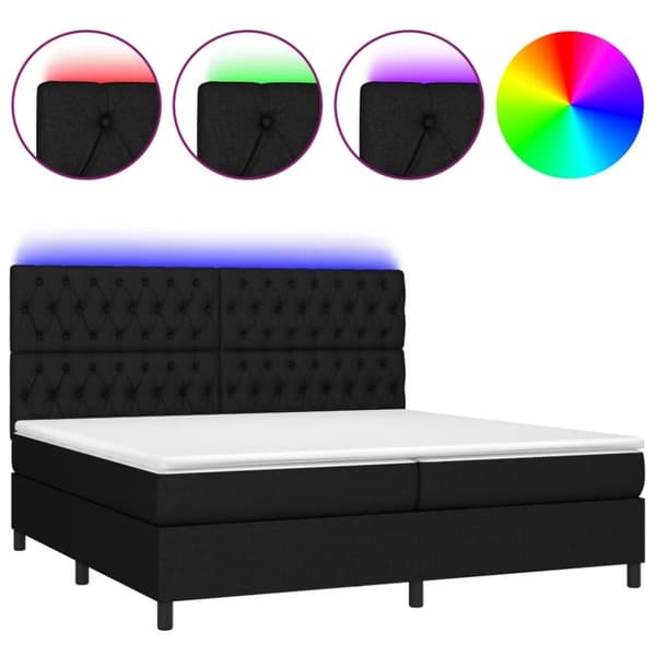 vidaXL kontinentalseng med LED-lys 200x200 cm stof sort