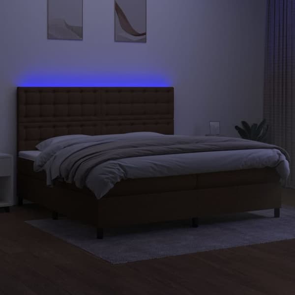 vidaXL kontinentalseng med LED-lys 200x200 cm stof mørkebrun