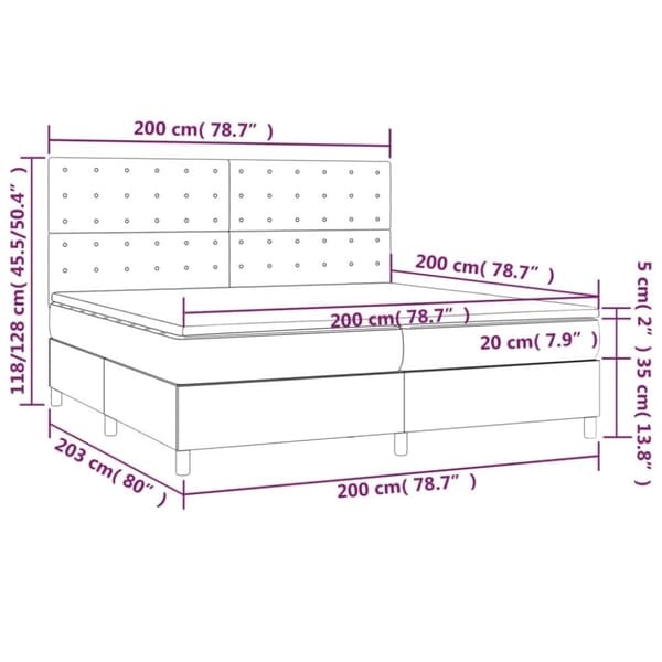 vidaXL kontinentalseng med LED-lys 200x200 cm stof mørkebrun