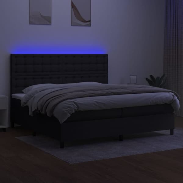 vidaXL kontinentalseng med LED-lys 200x200 cm stof sort