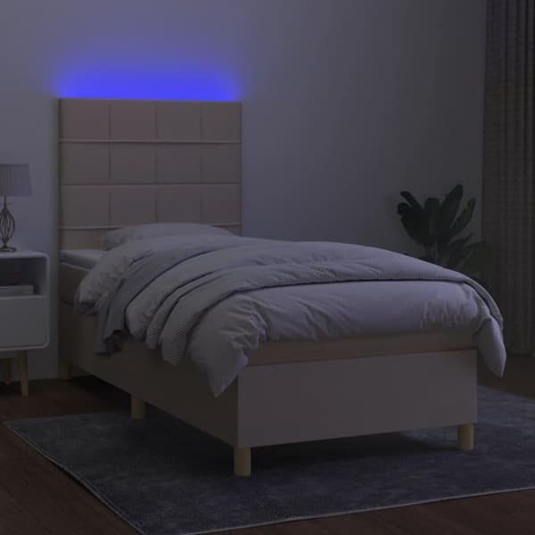 vidaXL kontinentalseng med LED-lys 100x200 cm stof cremefarvet