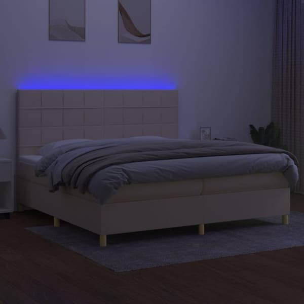 vidaXL kontinentalseng med LED-lys 200x200 cm stof cremefarvet