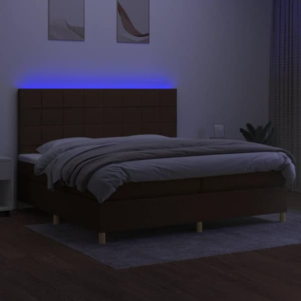 vidaXL kontinentalseng med LED-lys 200x200 cm stof mørkebrun