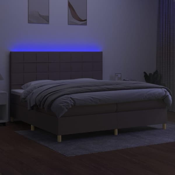 vidaXL kontinentalseng med LED-lys 200x200 cm stof gråbrun