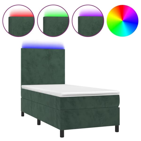 vidaXL kontinentalseng med LED-lys 80x200 cm velour mørkegrøn