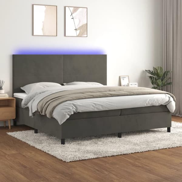 vidaXL kontinentalseng med LED-lys 200x200 cm fløjl mørkegrå
