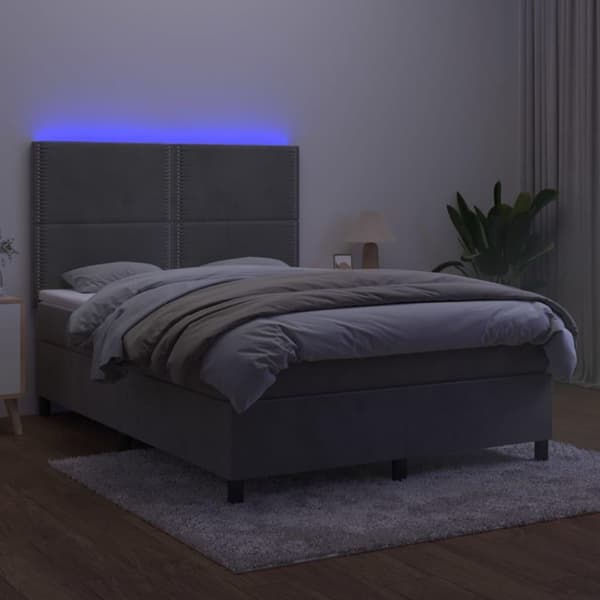 vidaXL kontinentalseng med LED-lys 140x200 cm fløjl lysegrå