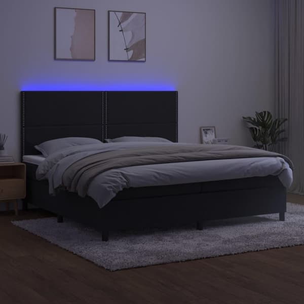 vidaXL kontinentalseng med LED-lys 200x200 cm fløjl sort
