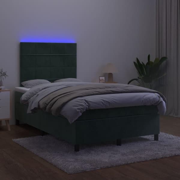 vidaXL kontinentalseng med LED-lys 120x200 cm fløjl mørkegrøn