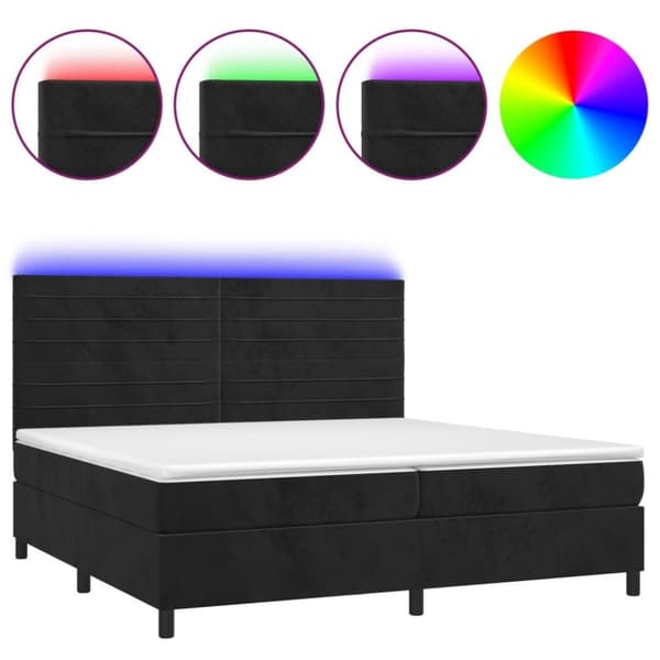 vidaXL kontinentalseng med LED-lys 200x200 cm fløjl sort