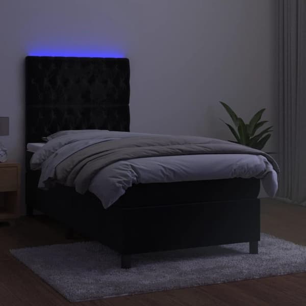 vidaXL kontinentalseng med LED-lys 100x200 cm fløjl sort