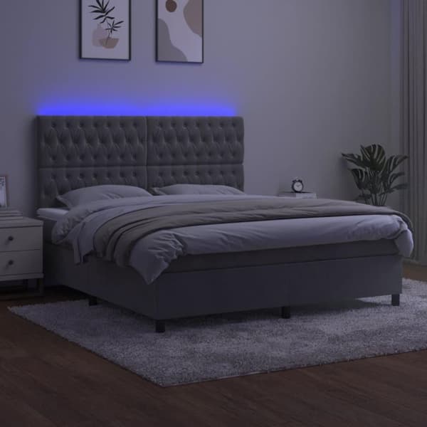 vidaXL kontinentalseng med LED-lys 160x200 cm fløjl lysegrå