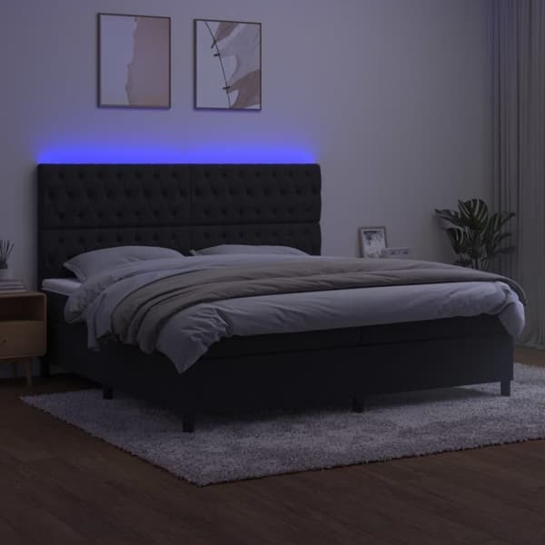 vidaXL kontinentalseng med LED-lys 200x200 cm fløjl sort