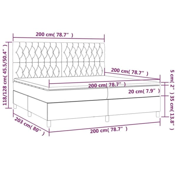 vidaXL kontinentalseng med LED-lys 200x200 cm fløjl sort