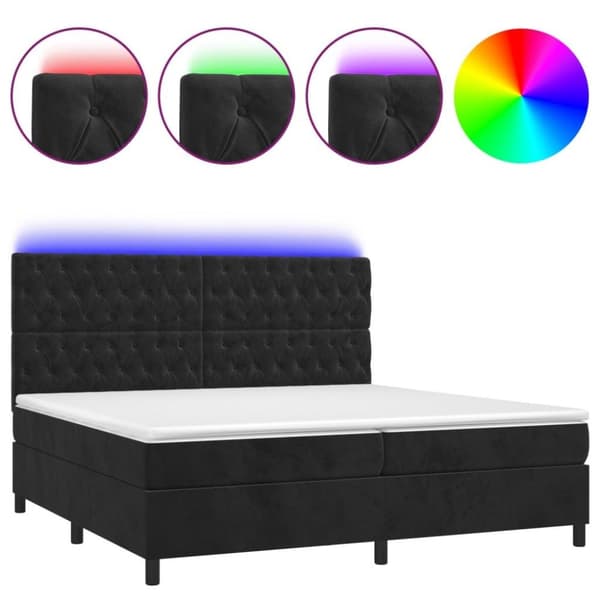 vidaXL kontinentalseng med LED-lys 200x200 cm fløjl sort
