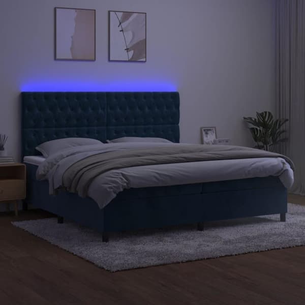 vidaXL kontinentalseng med LED-lys 200x200 cm fløjl mørkeblå